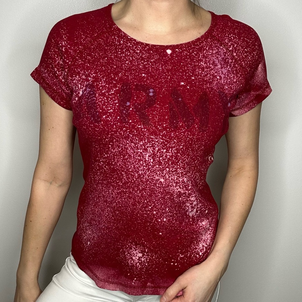 Vintage Y2K 2000 Army Red Splatter Short Sleeve Knit M Jessica Simpson
